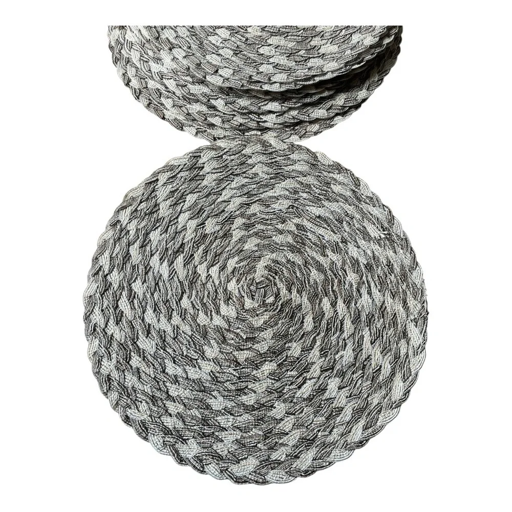 Neutral 15” Round Braided Placemats Set of 12 Mist Grey